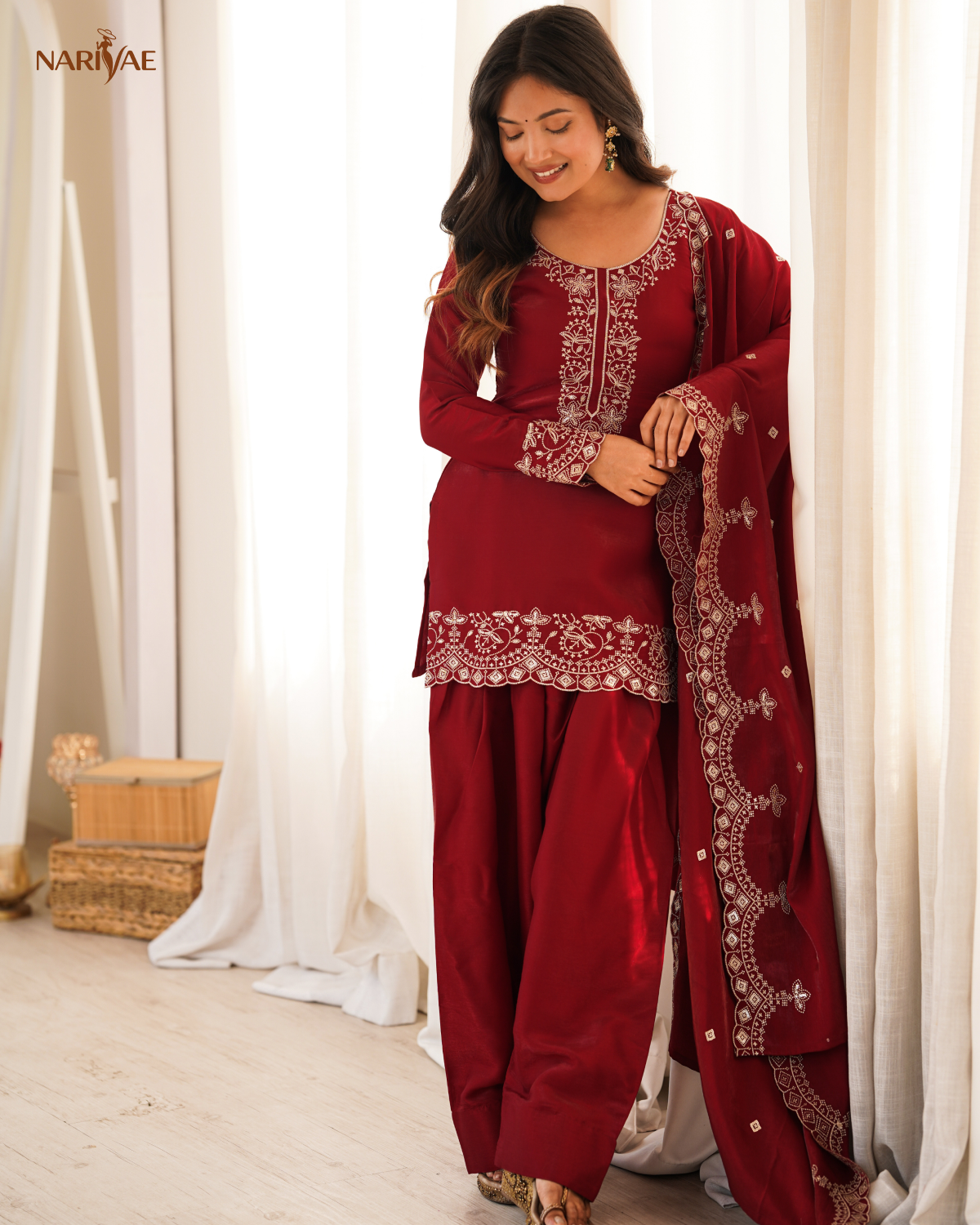 Glass Roman Silk Embroidered Kurta Set with Farshi Shalwar & Dupatta | Sequence & Zari Work | Ready to Wear
