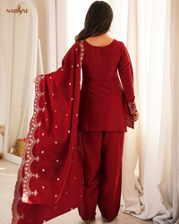 Glass Roman Silk Embroidered Kurta Set with Farshi Shalwar & Dupatta | Sequence & Zari Work | Ready to Wear