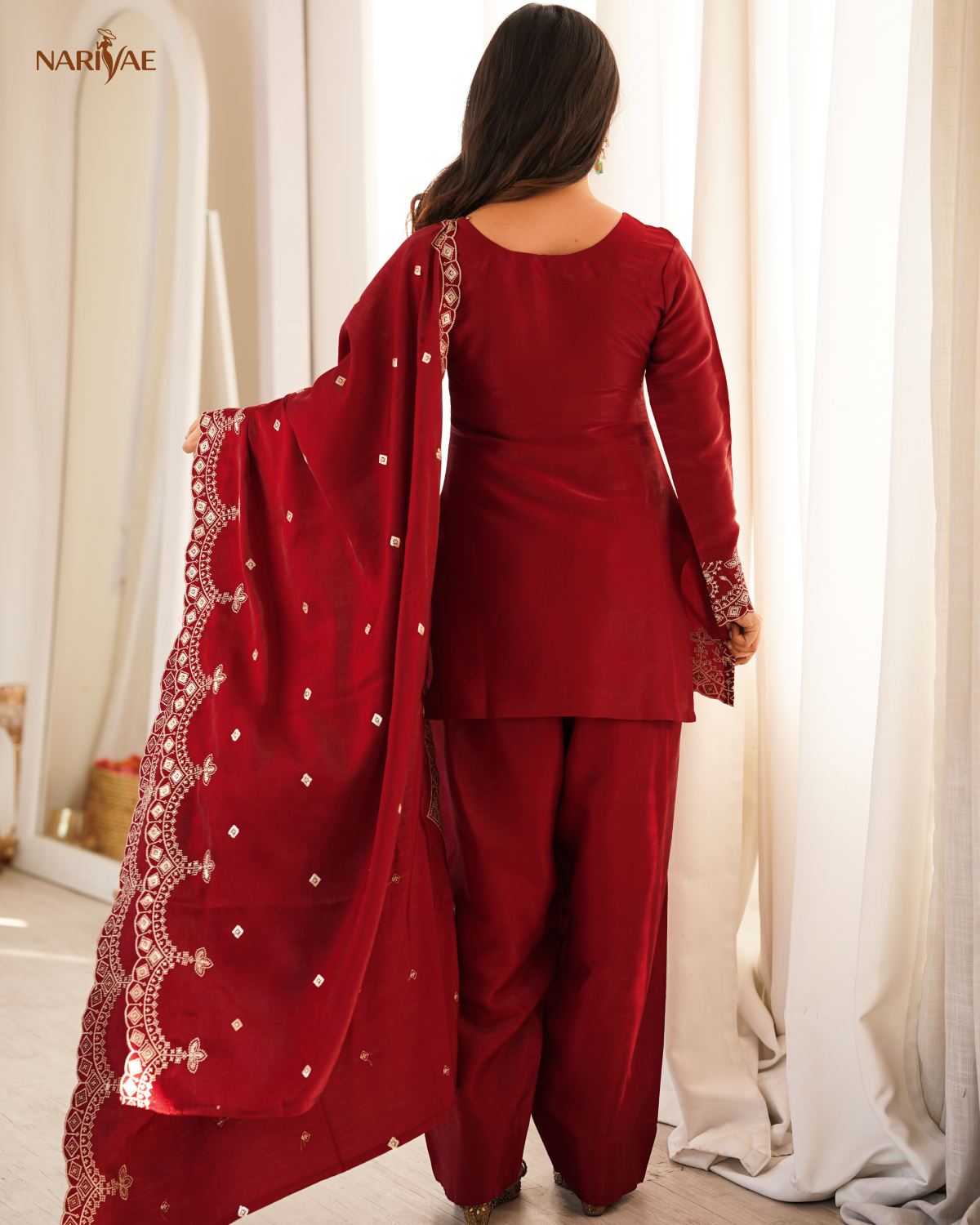 Glass Roman Silk Embroidered Kurta Set with Farshi Shalwar & Dupatta | Sequence & Zari Work | Ready to Wear