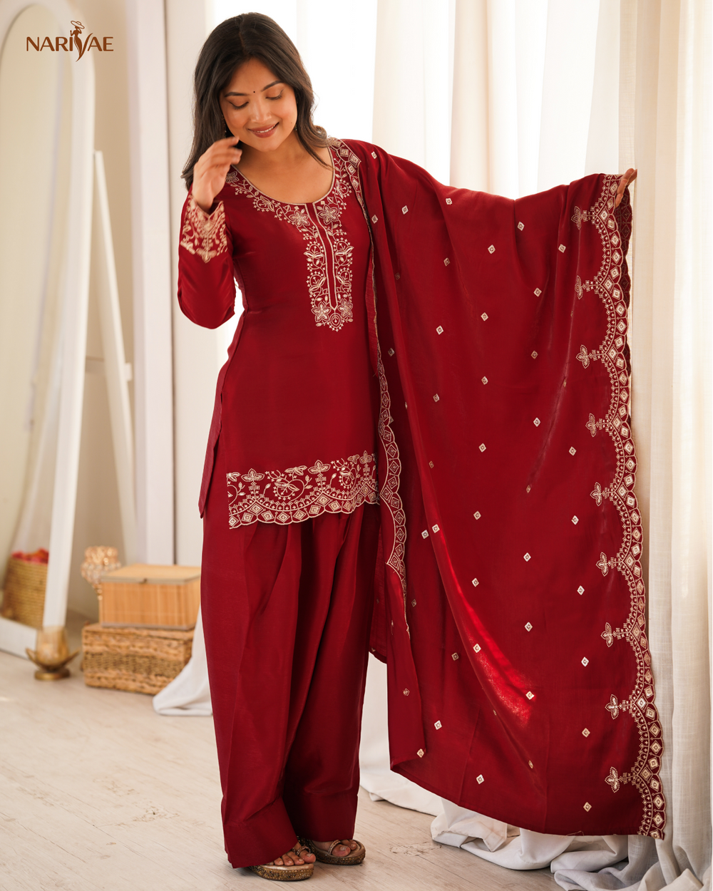 Glass Roman Silk Embroidered Kurta Set with Farshi Shalwar & Dupatta | Sequence & Zari Work | Ready to Wear