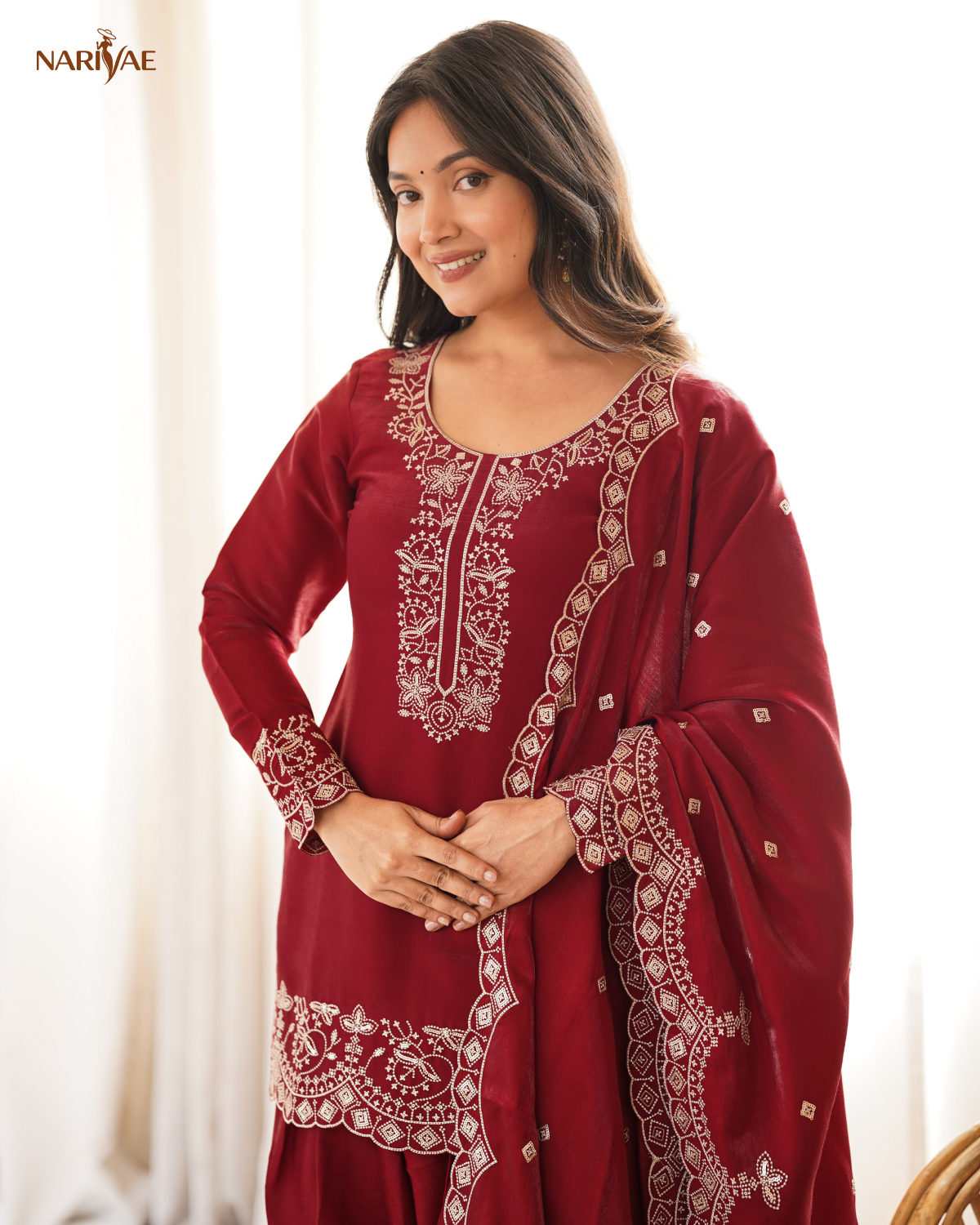 Glass Roman Silk Embroidered Kurta Set with Farshi Shalwar & Dupatta | Sequence & Zari Work | Ready to Wear