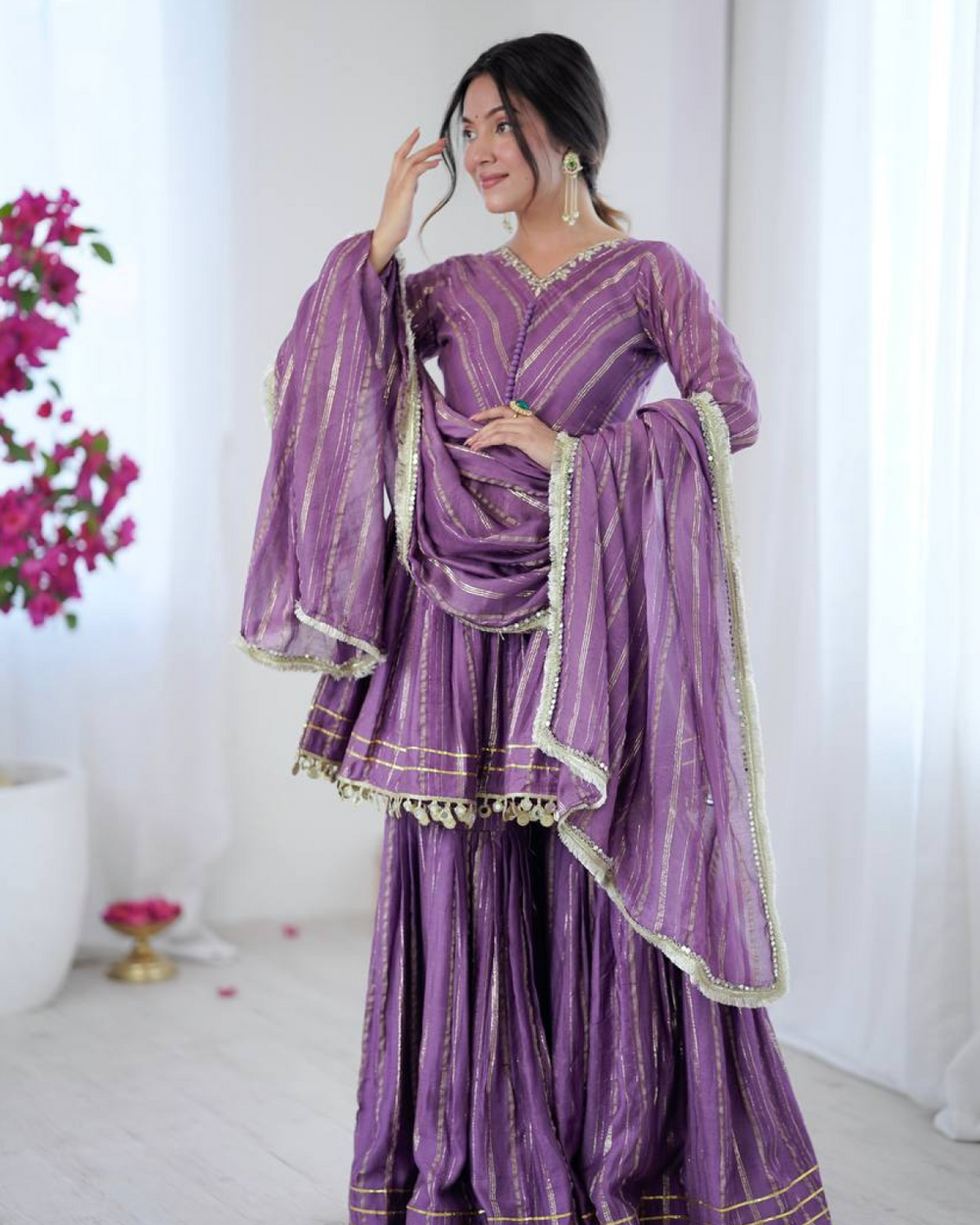 Sharara Set with Mirror Handwork Top | Flowy Sharara Palazzo & Dupatta | Fully Stitched Ready to Wear Ethnic Set for Women