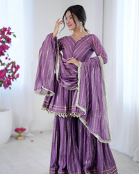 Sharara Set with Mirror Handwork Top | Flowy Sharara Palazzo & Dupatta | Fully Stitched Ready to Wear Ethnic Set for Women