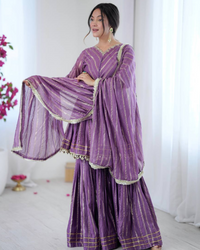 Sharara Set with Mirror Handwork Top | Flowy Sharara Palazzo & Dupatta | Fully Stitched Ready to Wear Ethnic Set for Women