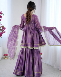 Sharara Set with Mirror Handwork Top | Flowy Sharara Palazzo & Dupatta | Fully Stitched Ready to Wear Ethnic Set for Women