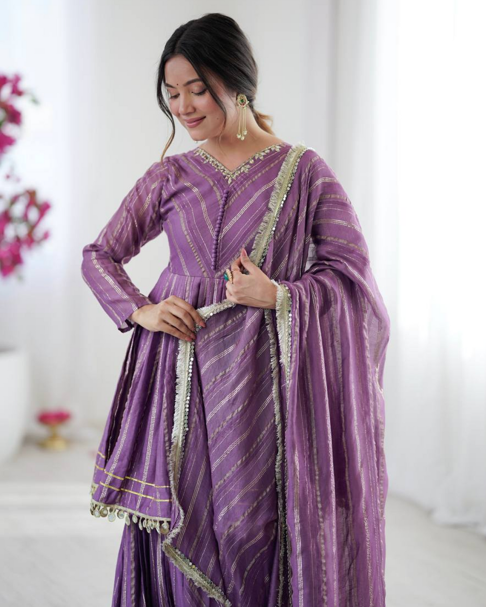 Sharara Set with Mirror Handwork Top | Flowy Sharara Palazzo & Dupatta | Fully Stitched Ready to Wear Ethnic Set for Women