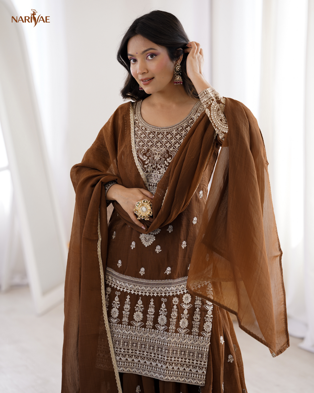 Sharara Set in Pure Soft Crunchy Silk with Dori & Zari Embroidery | Flowy Sharara & Dupatta | Fully Stitched Ready to Wear Ethnic Set for Women