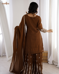 Sharara Set in Pure Soft Crunchy Silk with Dori & Zari Embroidery | Flowy Sharara & Dupatta | Fully Stitched Ready to Wear Ethnic Set for Women