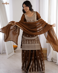Sharara Set in Pure Soft Crunchy Silk with Dori & Zari Embroidery | Flowy Sharara & Dupatta | Fully Stitched Ready to Wear Ethnic Set for Women