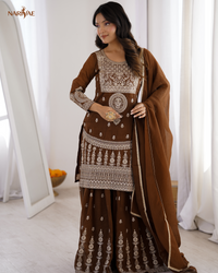 Sharara Set in Pure Soft Crunchy Silk with Dori & Zari Embroidery | Flowy Sharara & Dupatta | Fully Stitched Ready to Wear Ethnic Set for Women