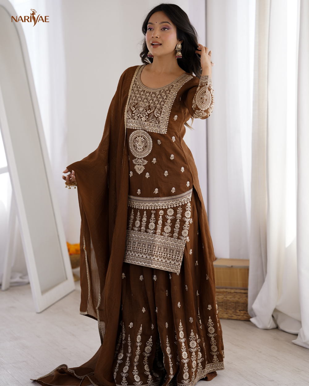 Sharara Set in Pure Soft Crunchy Silk with Dori & Zari Embroidery | Flowy Sharara & Dupatta | Fully Stitched Ready to Wear Ethnic Set for Women