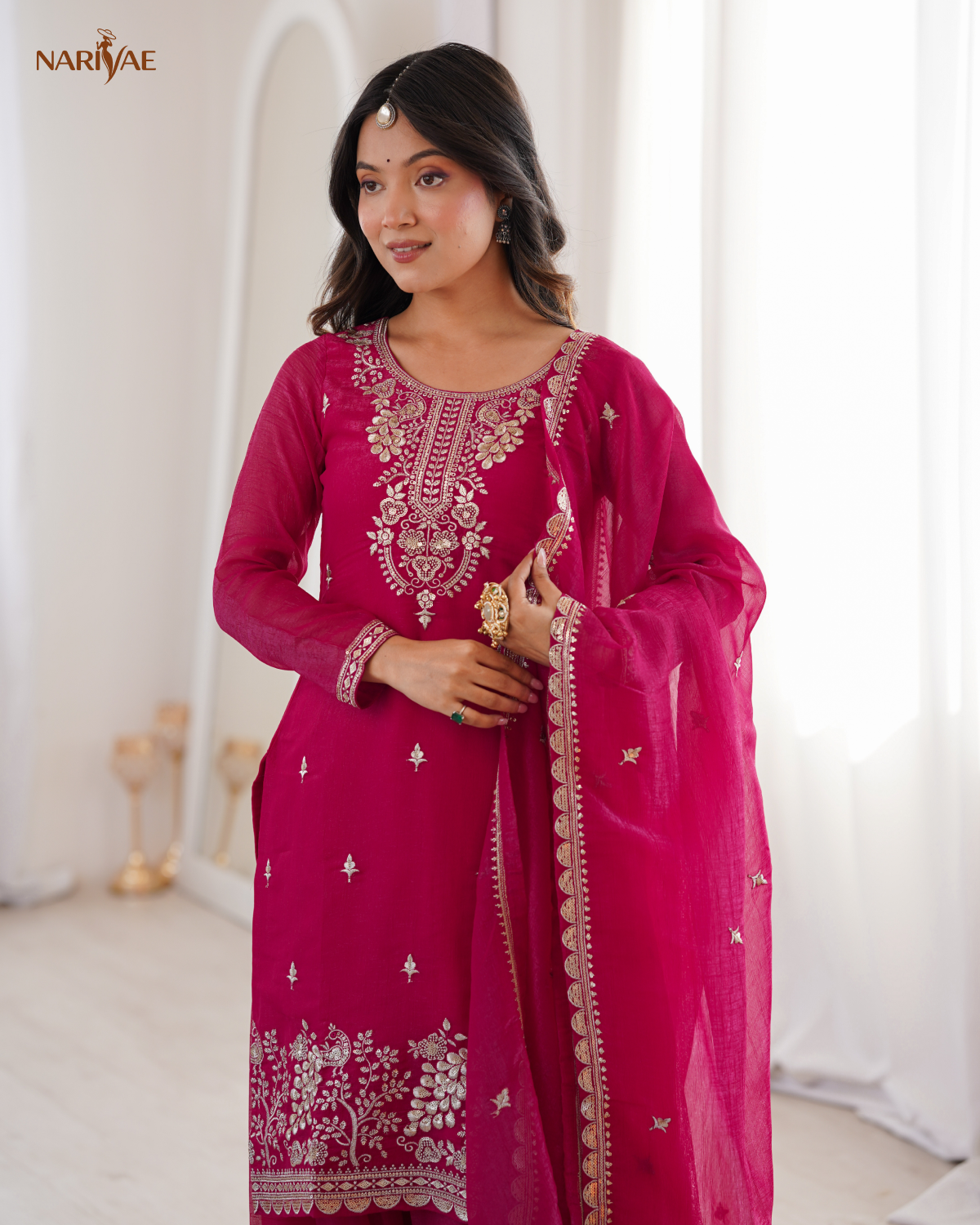 Sharara Set in Pure Soft Crunchy Silk with Sequence, Thread & Zari Work | Flowy Sharara & Dupatta | Fully Stitched Ready to Wear Ethnic Set for Women