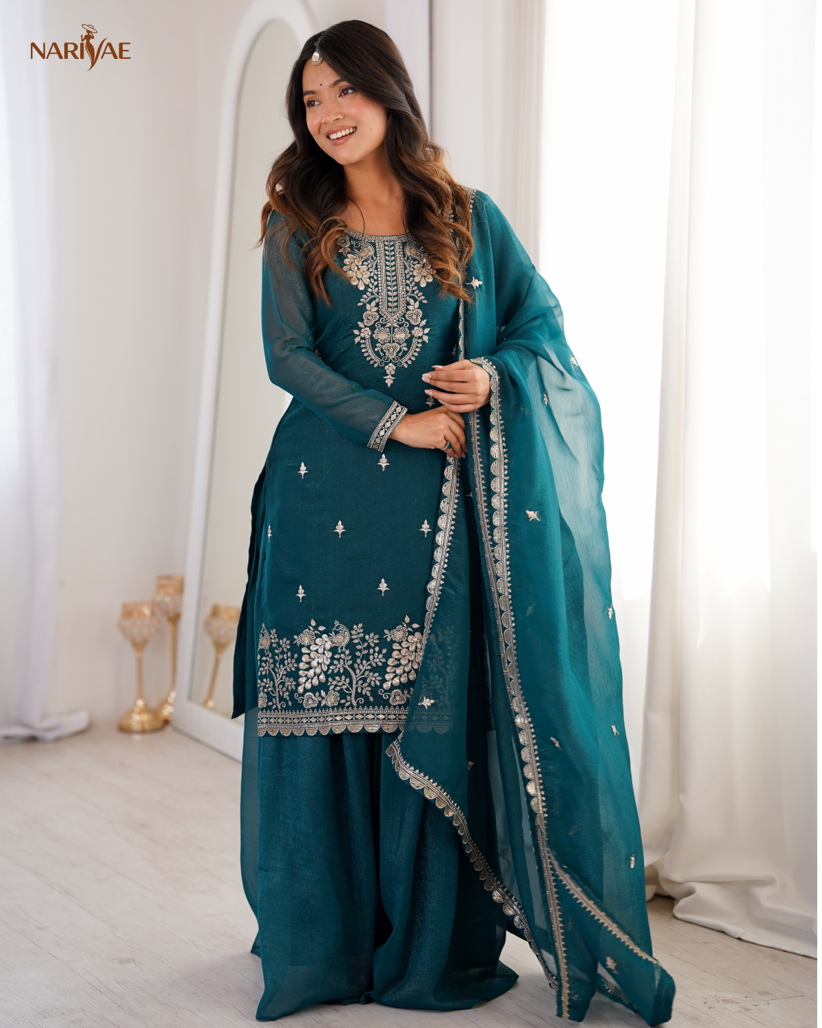 Sharara Set in Pure Soft Crunchy Silk with Sequence, Thread & Zari Work | Flowy Sharara & Dupatta | Fully Stitched Ready to Wear Ethnic Set for Women