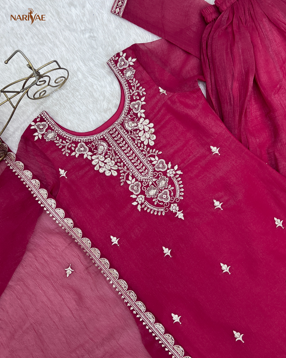 Sharara Set in Pure Soft Crunchy Silk with Sequence, Thread & Zari Work | Flowy Sharara & Dupatta | Fully Stitched Ready to Wear Ethnic Set for Women