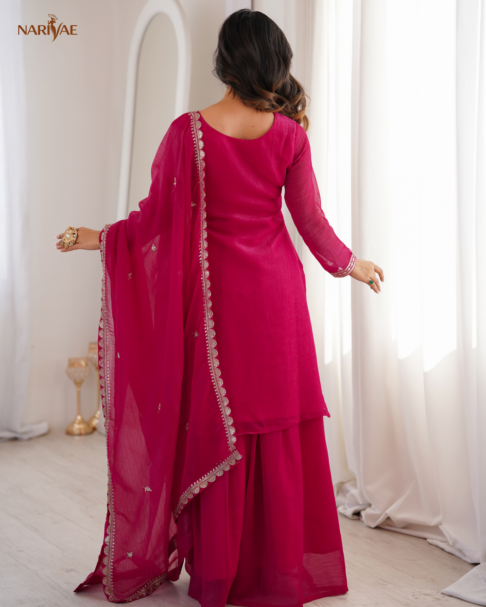 Sharara Set in Pure Soft Crunchy Silk with Sequence, Thread & Zari Work | Flowy Sharara & Dupatta | Fully Stitched Ready to Wear Ethnic Set for Women
