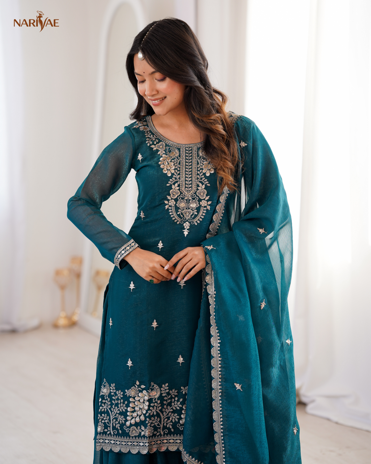 Sharara Set in Pure Soft Crunchy Silk with Sequence, Thread & Zari Work | Flowy Sharara & Dupatta | Fully Stitched Ready to Wear Ethnic Set for Women