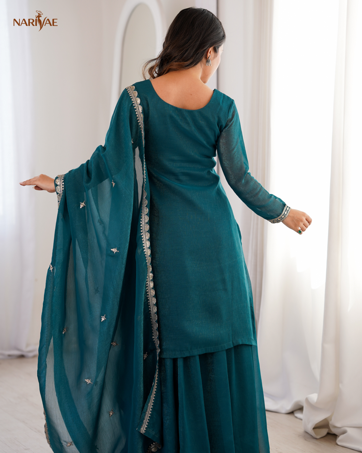 Sharara Set in Pure Soft Crunchy Silk with Sequence, Thread & Zari Work | Flowy Sharara & Dupatta | Fully Stitched Ready to Wear Ethnic Set for Women