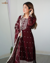 Straight Fit Kurta Set in Pure Blooming Rangoli Silk with Sequence & Thread Work | Trousers & Dupatta | Fully Stitched Ready to Wear Ethnic Set for Women