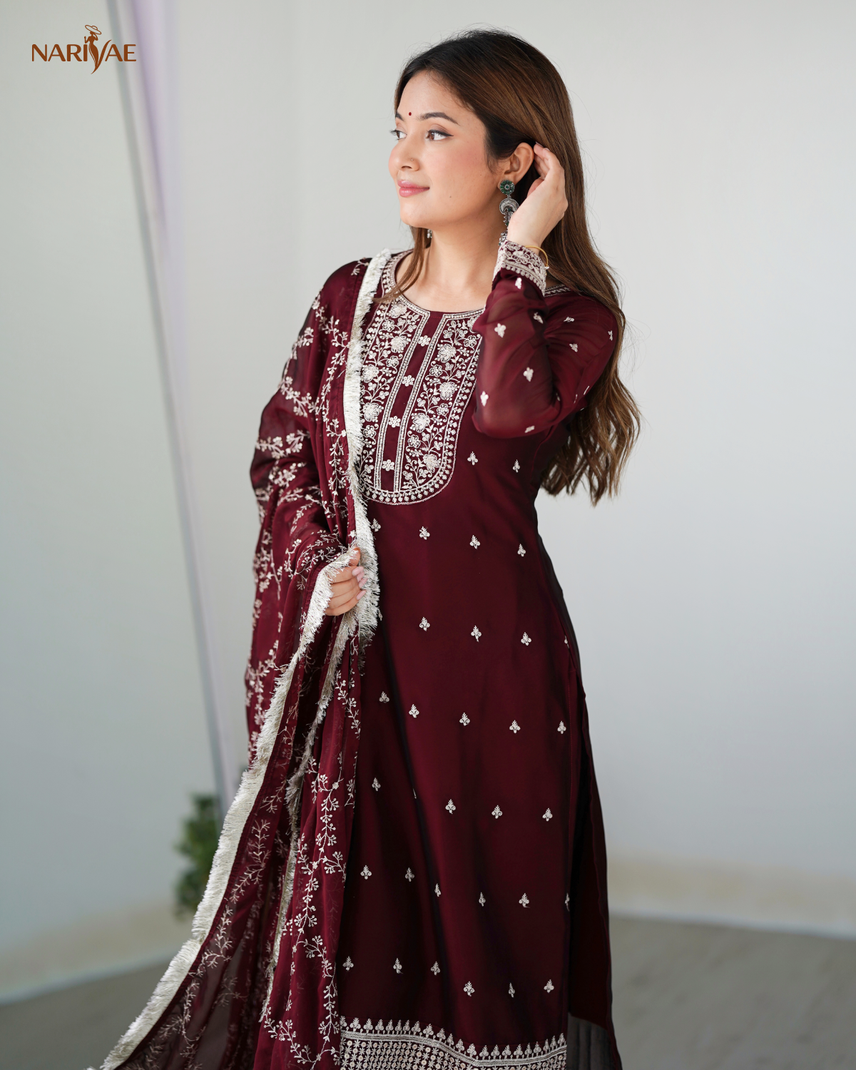 Straight Fit Kurta Set in Pure Blooming Rangoli Silk with Sequence & Thread Work | Trousers & Dupatta | Fully Stitched Ready to Wear Ethnic Set for Women