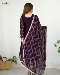 Straight Fit Kurta Set in Pure Blooming Rangoli Silk with Sequence & Thread Work | Trousers & Dupatta | Fully Stitched Ready to Wear Ethnic Set for Women