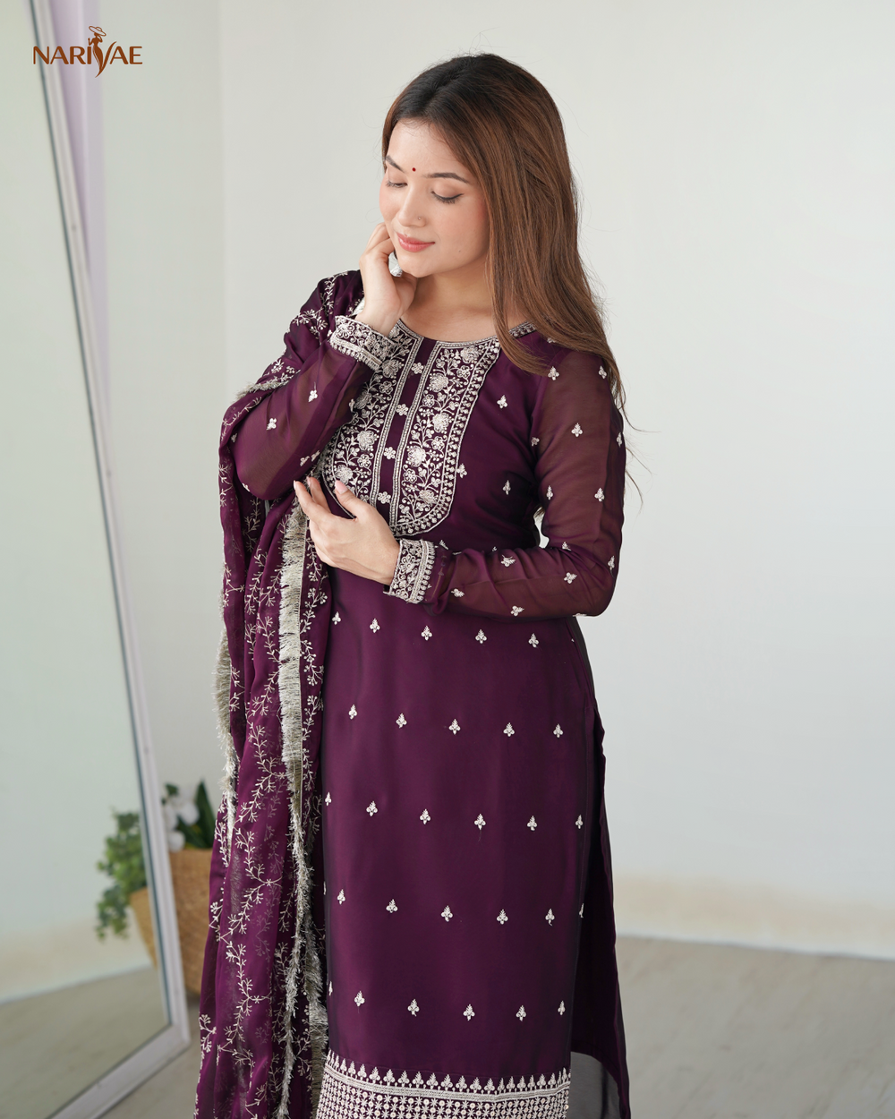 Straight Fit Kurta Set in Pure Blooming Rangoli Silk with Sequence & Thread Work | Trousers & Dupatta | Fully Stitched Ready to Wear Ethnic Set for Women