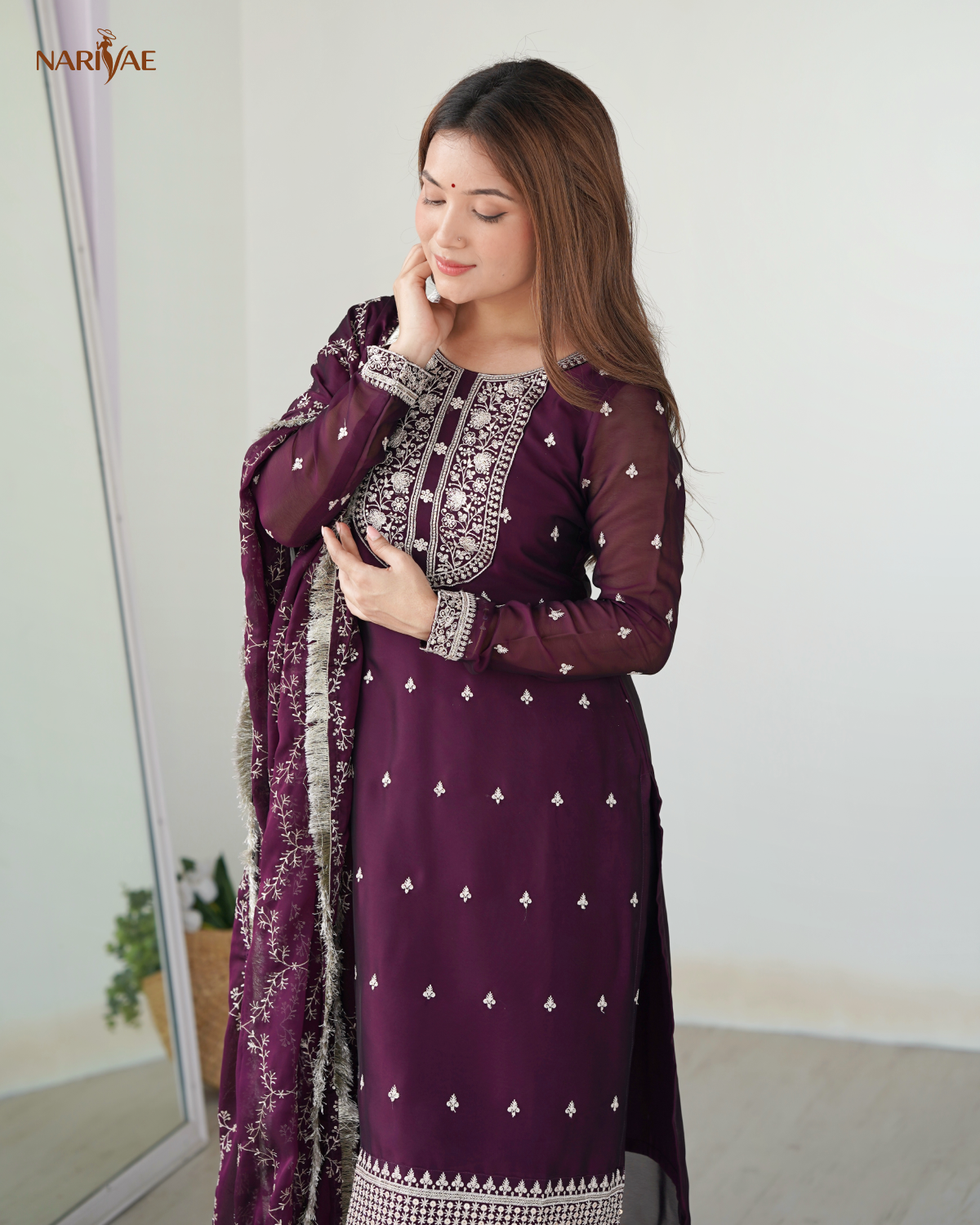 Straight Fit Kurta Set in Pure Blooming Rangoli Silk with Sequence & Thread Work | Trousers & Dupatta | Fully Stitched Ready to Wear Ethnic Set for Women