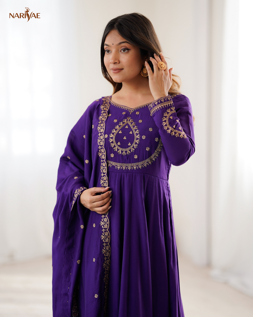 Anarkali Gown Set in Pure Roman Chanderi Silk | 16 Kali Full Flair with Pant & Dupatta | Fully Stitched Ready to Wear Ethnic Set for Women