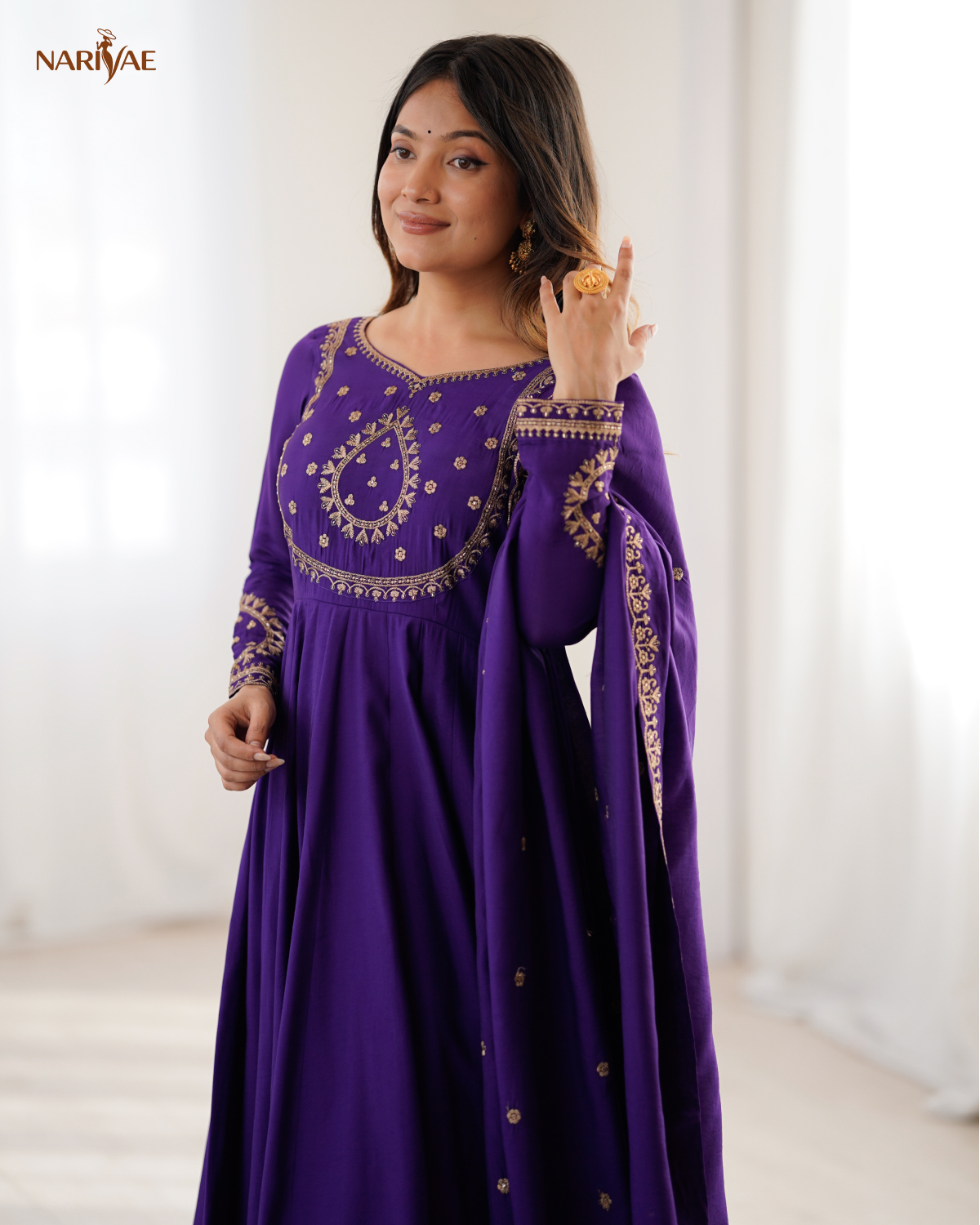 Anarkali Gown Set in Pure Roman Chanderi Silk | 16 Kali Full Flair with Pant & Dupatta | Fully Stitched Ready to Wear Ethnic Set for Women