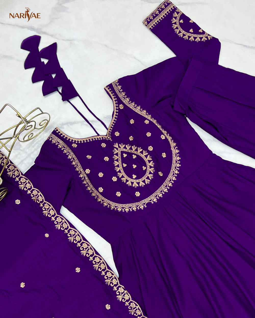 Anarkali Gown Set in Pure Roman Chanderi Silk | 16 Kali Full Flair with Pant & Dupatta | Fully Stitched Ready to Wear Ethnic Set for Women