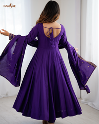 Anarkali Gown Set in Pure Roman Chanderi Silk | 16 Kali Full Flair with Pant & Dupatta | Fully Stitched Ready to Wear Ethnic Set for Women