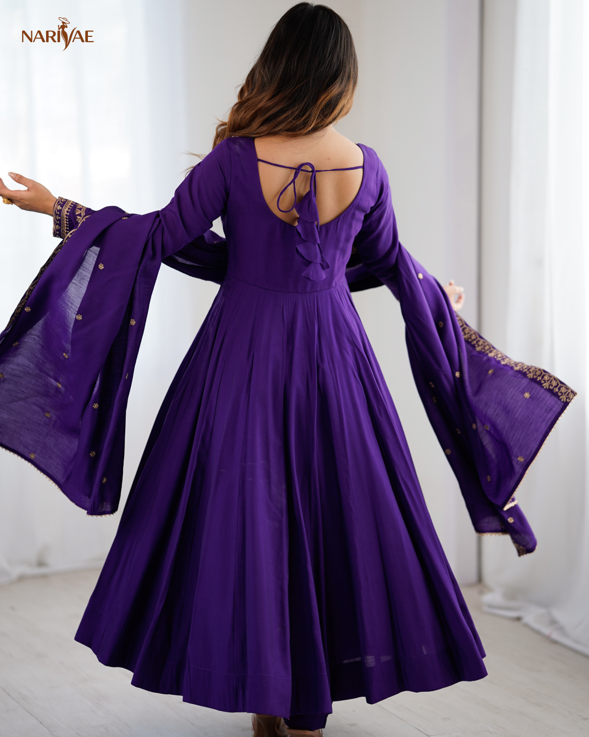 Anarkali Gown Set in Pure Roman Chanderi Silk | 16 Kali Full Flair with Pant & Dupatta | Fully Stitched Ready to Wear Ethnic Set for Women