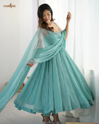 Anarkali Gown Set in Crunchy Silk with Sirovski Work | Full Flair Kali Pattern with Pant & Dupatta | Fully Stitched Ready to Wear Ethnic Set for Women