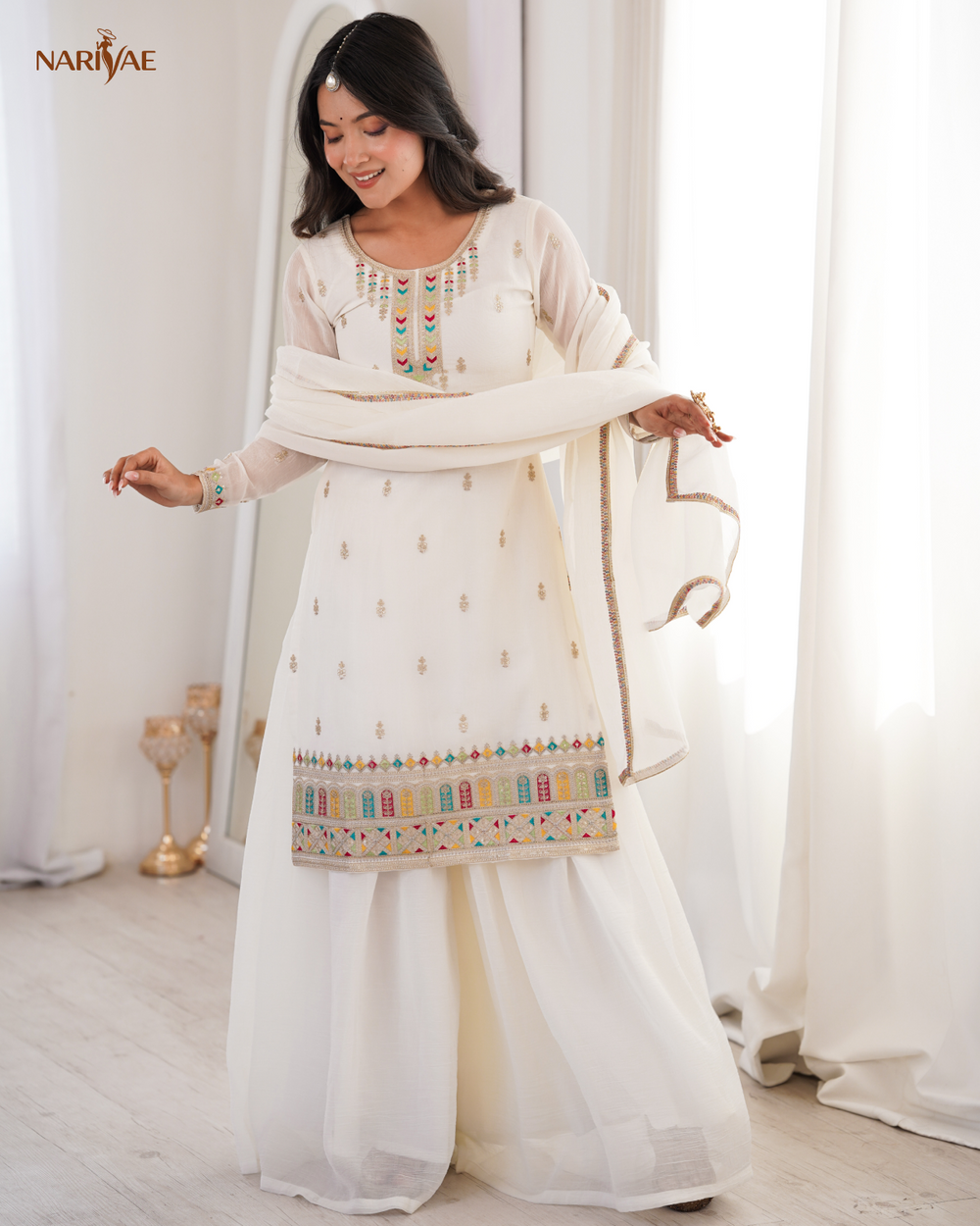 Sharara Set in Pure Soft Crunchy Silk with Sequence, Dori, Thread & Zari Work | Flowy Sharara & Dupatta | Fully Stitched Ready to Wear Ethnic Set for Women
