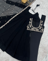 Pure Fox Georgette Anarkali Gown Set with Koti, Dupatta & Pant | Designer Flared Ethnic Wear for Women | Ready to Wear