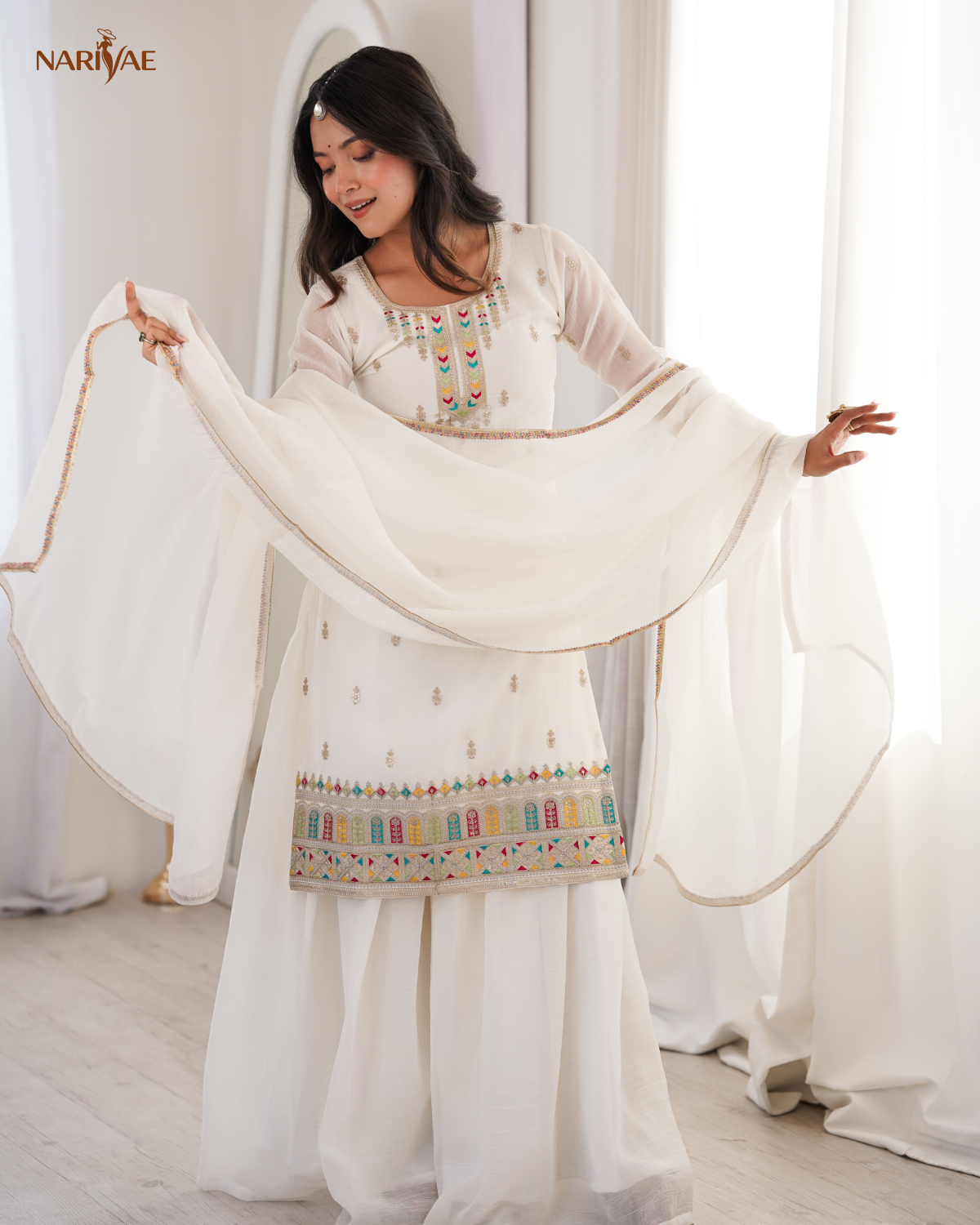 Sharara Set in Pure Soft Crunchy Silk with Sequence, Dori, Thread & Zari Work | Flowy Sharara & Dupatta | Fully Stitched Ready to Wear Ethnic Set for Women