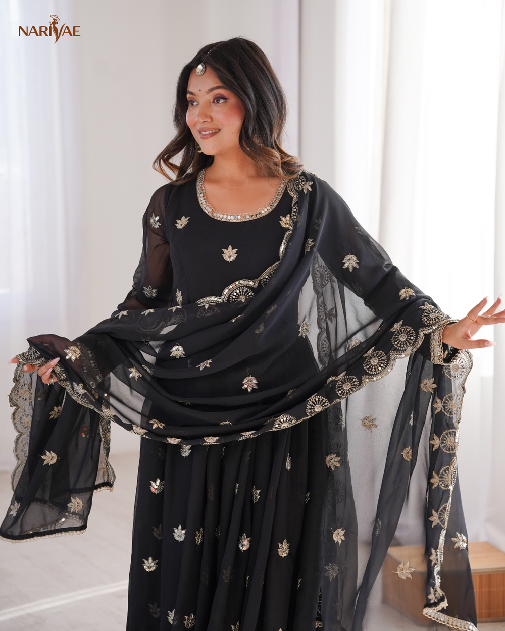 Georgette Gown Set with Sequence Embroidery | 4.5 Meter Flare | Fully Stitched with Dupatta & Pant