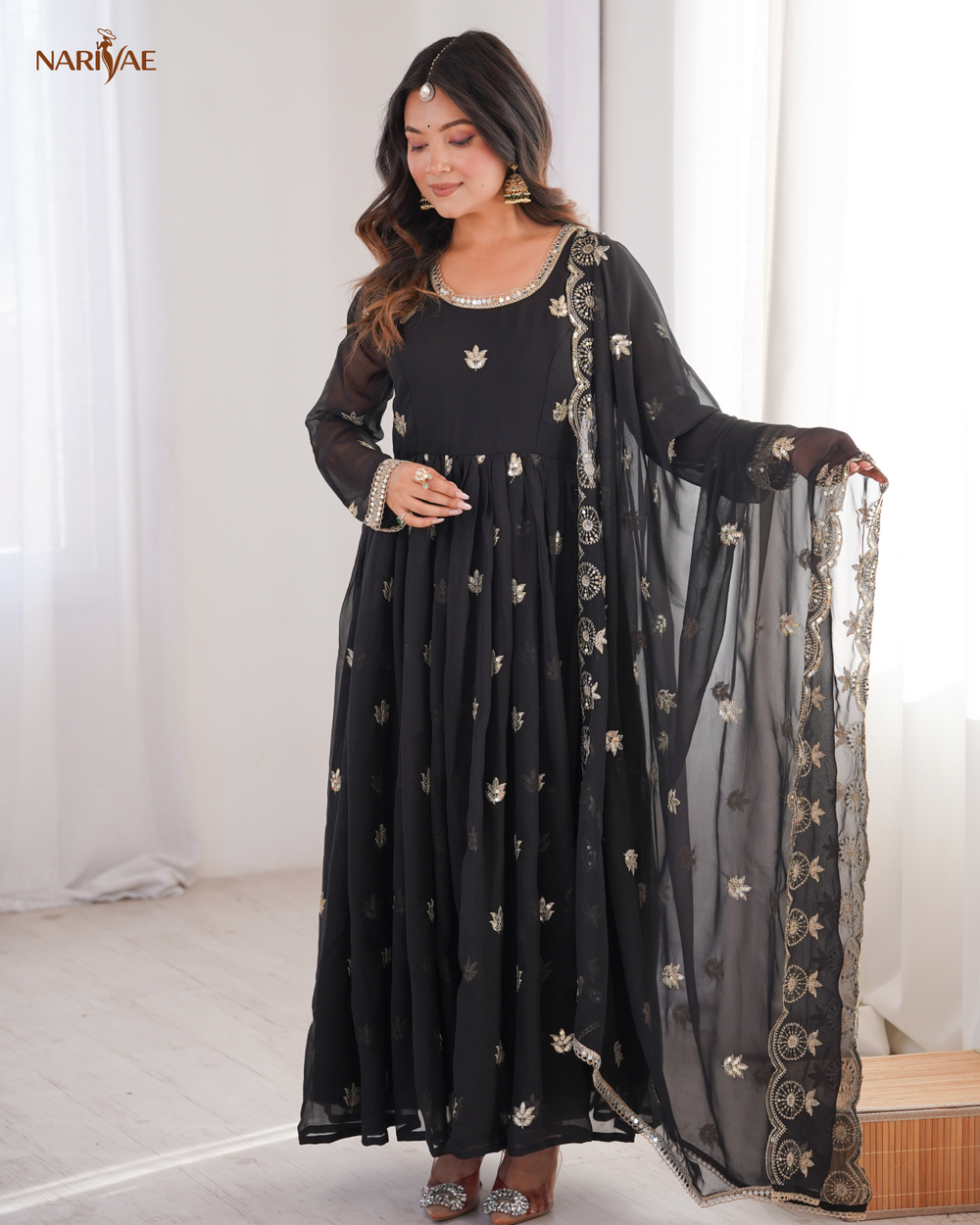 Georgette Gown Set with Sequence Embroidery | 4.5 Meter Flare | Fully Stitched with Dupatta & Pant