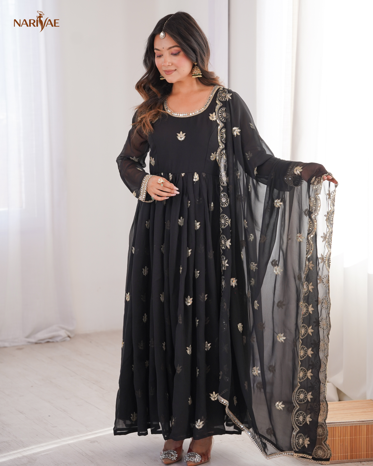 Georgette Gown Set with Sequence Embroidery | 4.5 Meter Flare | Fully Stitched with Dupatta & Pant