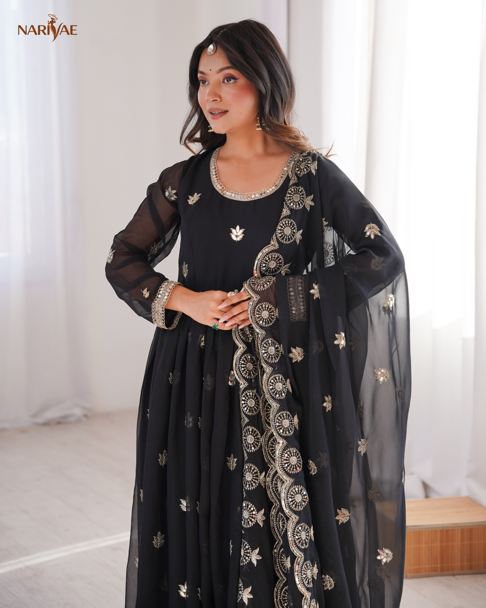 Georgette Gown Set with Sequence Embroidery | 4.5 Meter Flare | Fully Stitched with Dupatta & Pant