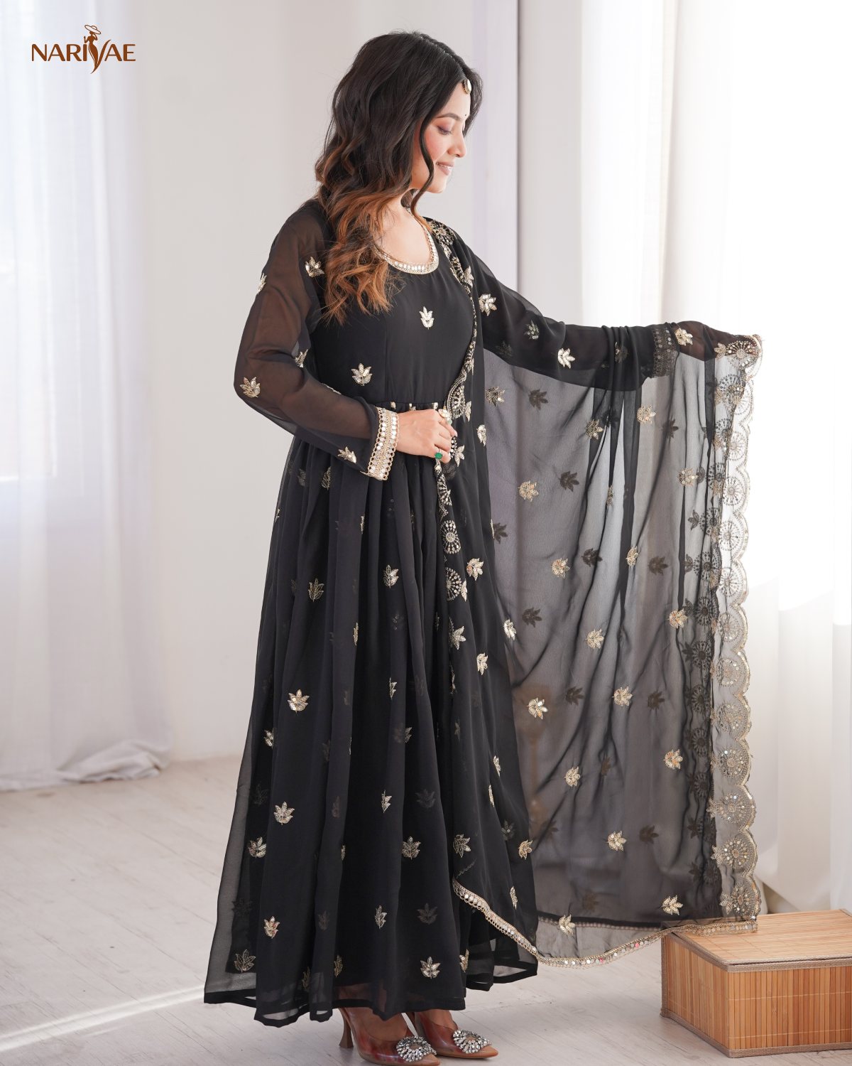 Georgette Gown Set with Sequence Embroidery | 4.5 Meter Flare | Fully Stitched with Dupatta & Pant