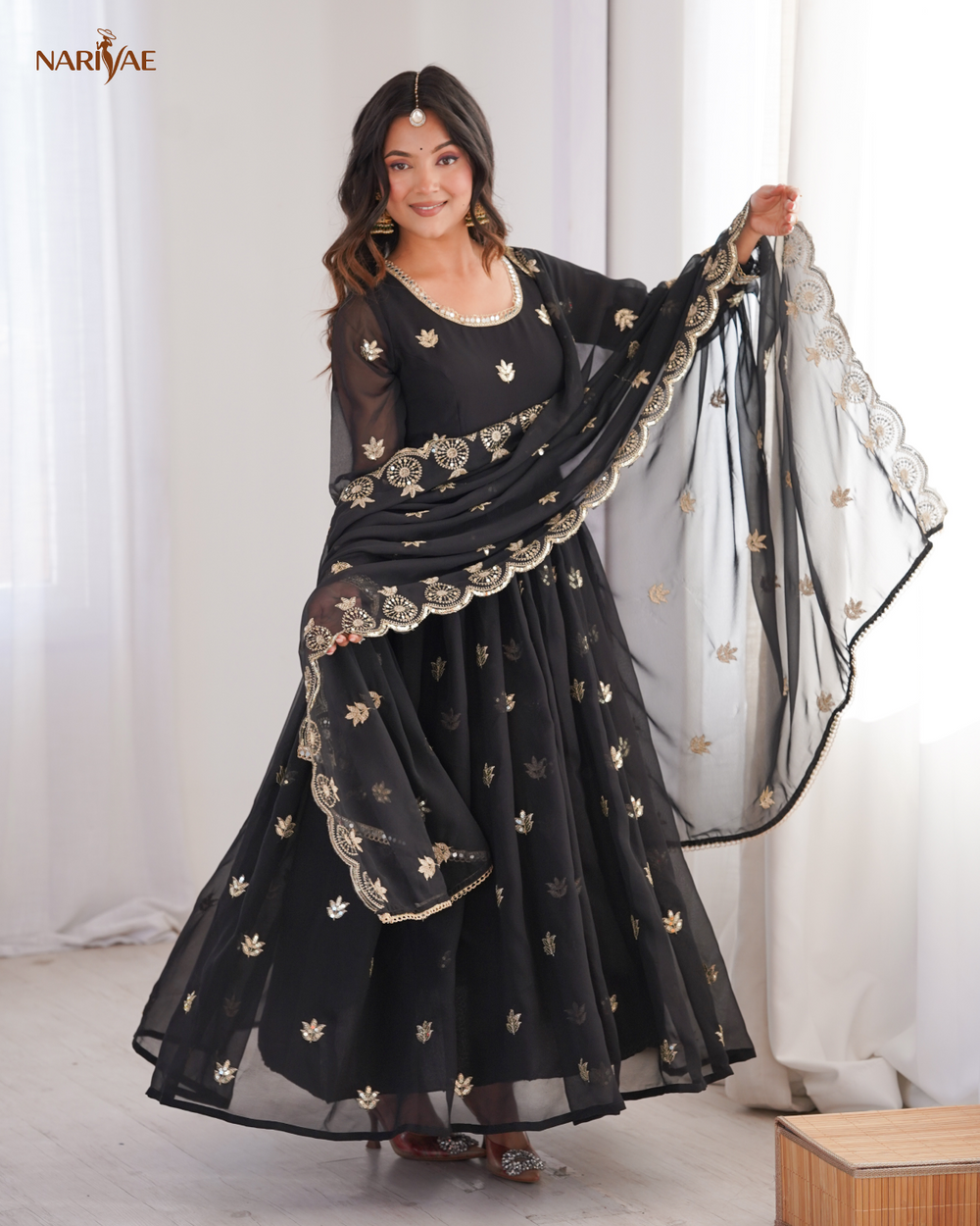 Georgette Gown Set with Sequence Embroidery | 4.5 Meter Flare | Fully Stitched with Dupatta & Pant