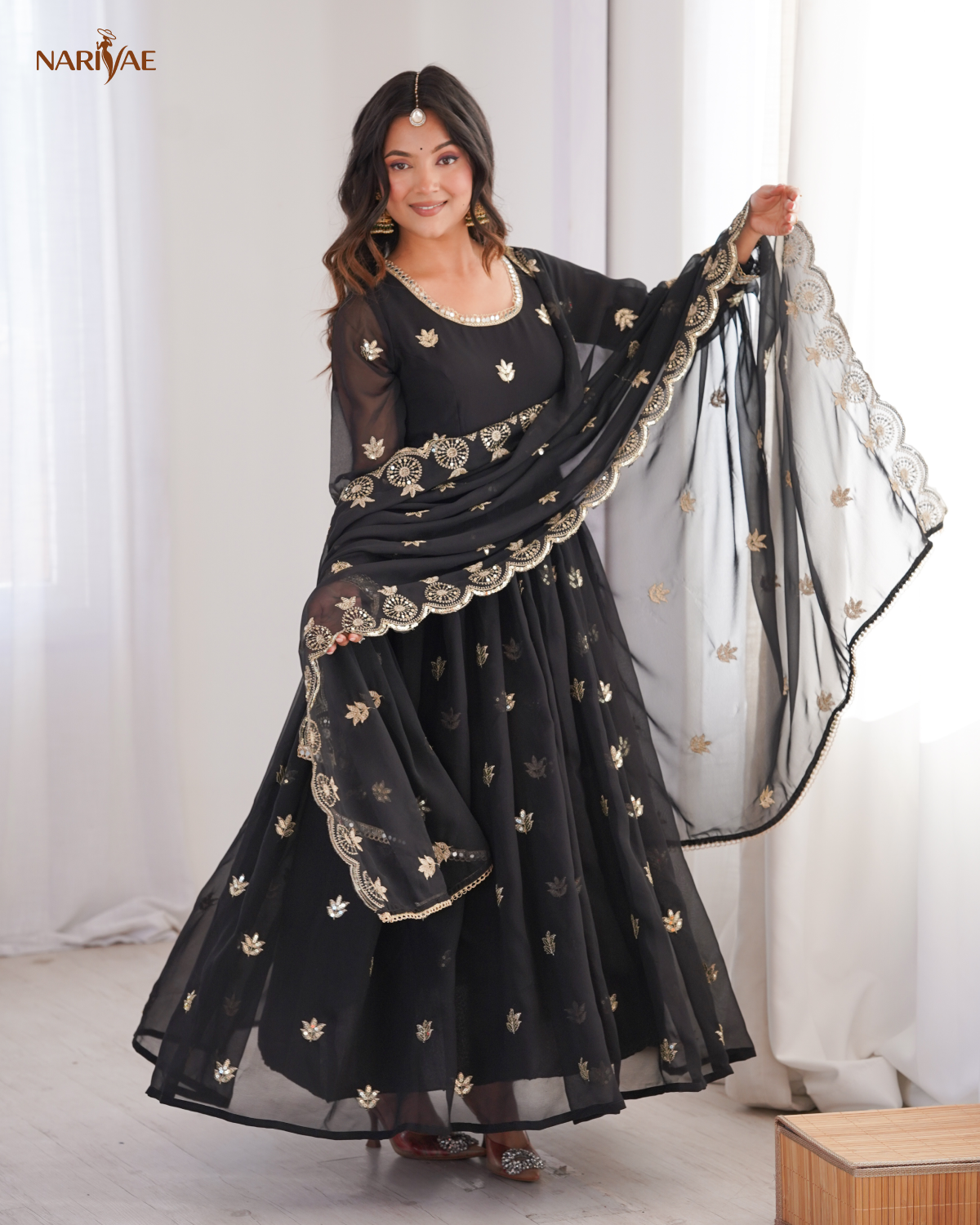 Georgette Gown Set with Sequence Embroidery | 4.5 Meter Flare | Fully Stitched with Dupatta & Pant