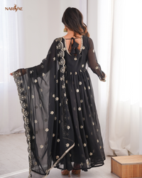 Georgette Gown Set with Sequence Embroidery | 4.5 Meter Flare | Fully Stitched with Dupatta & Pant