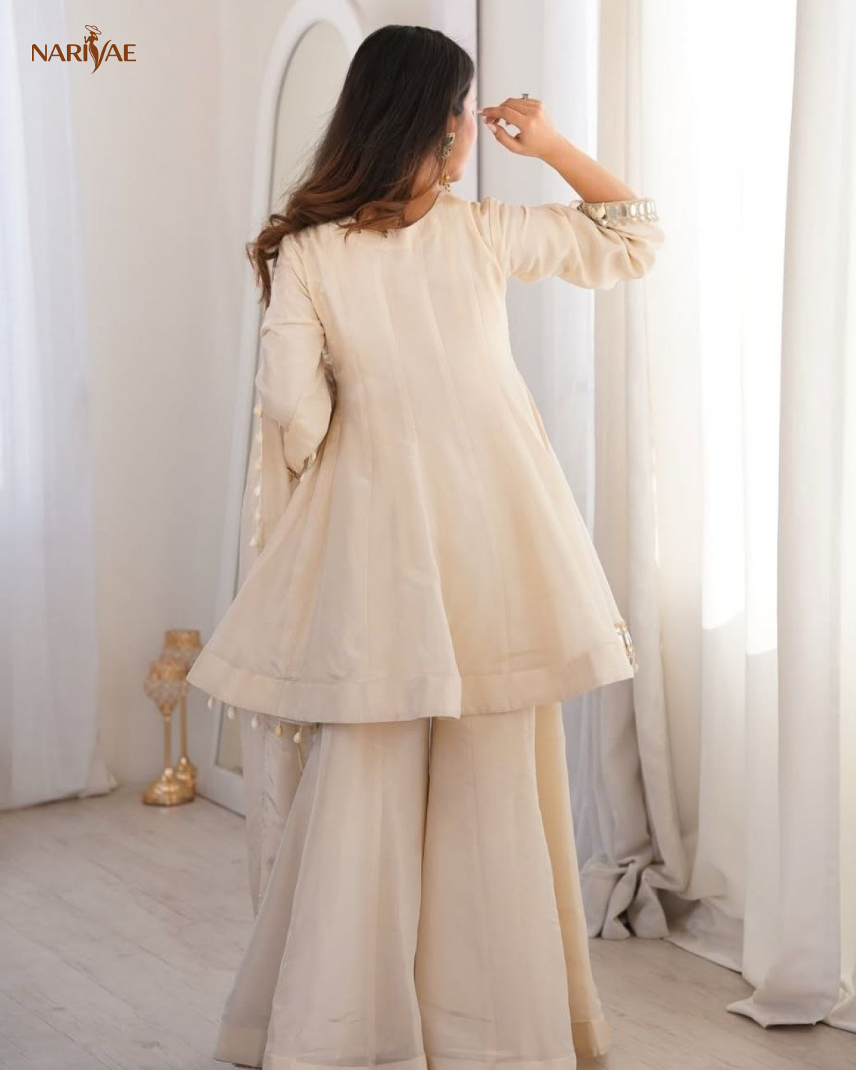Chinon Palazzo Set for Women with Real Mirror Work | Kali Style Top & Kodi Lace Dupatta | Ready to Wear