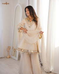 Chinon Palazzo Set for Women with Real Mirror Work | Kali Style Top & Kodi Lace Dupatta | Ready to Wear