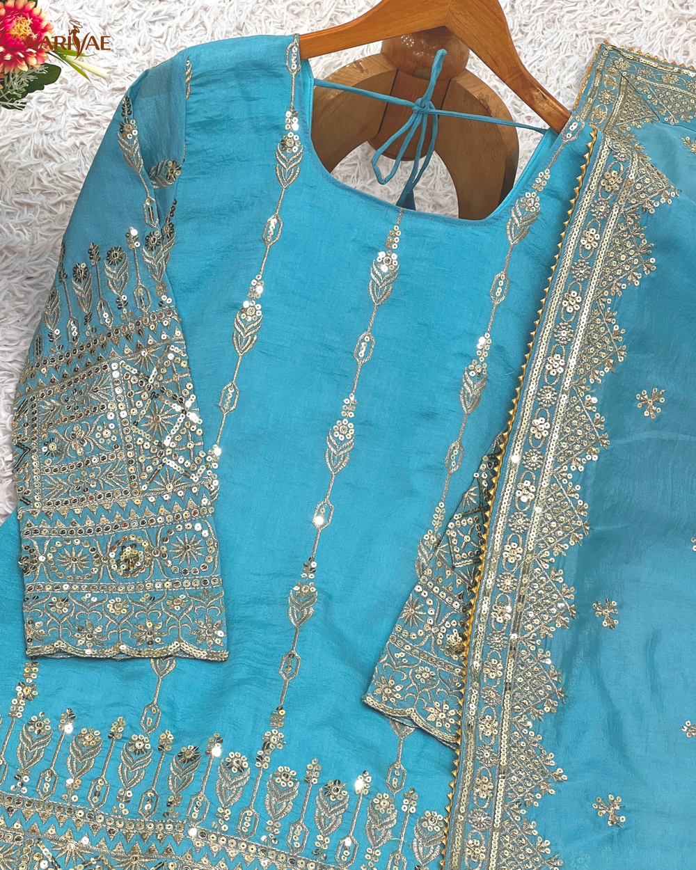 Designer Sharara Set in Heavy Pure Vichitra Silk with Embroidery Sequence Work | Flowy Sharara & Dupatta | Fully Stitched Ready to Wear Ethnic Set for Women