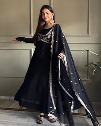 Pure Fox Georgette Anarkali Gown Set with Koti, Dupatta & Pant | Designer Flared Ethnic Wear for Women | Ready to Wear