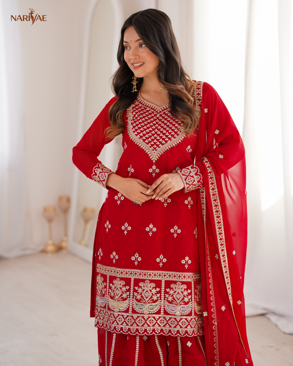 Sharara Set in Pure Fox Georgette with Dori, Zari, Sequence & Thread Work | Flowy Sharara & Dupatta | Fully Stitched Ready to Wear Ethnic Set for Women