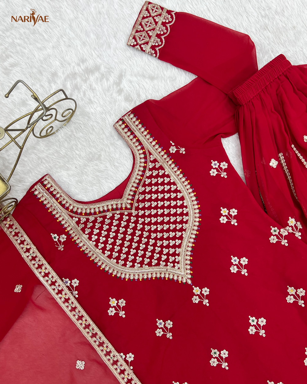 Sharara Set in Pure Fox Georgette with Dori, Zari, Sequence & Thread Work | Flowy Sharara & Dupatta | Fully Stitched Ready to Wear Ethnic Set for Women
