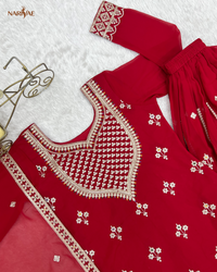 Sharara Set in Pure Fox Georgette with Dori, Zari, Sequence & Thread Work | Flowy Sharara & Dupatta | Fully Stitched Ready to Wear Ethnic Set for Women